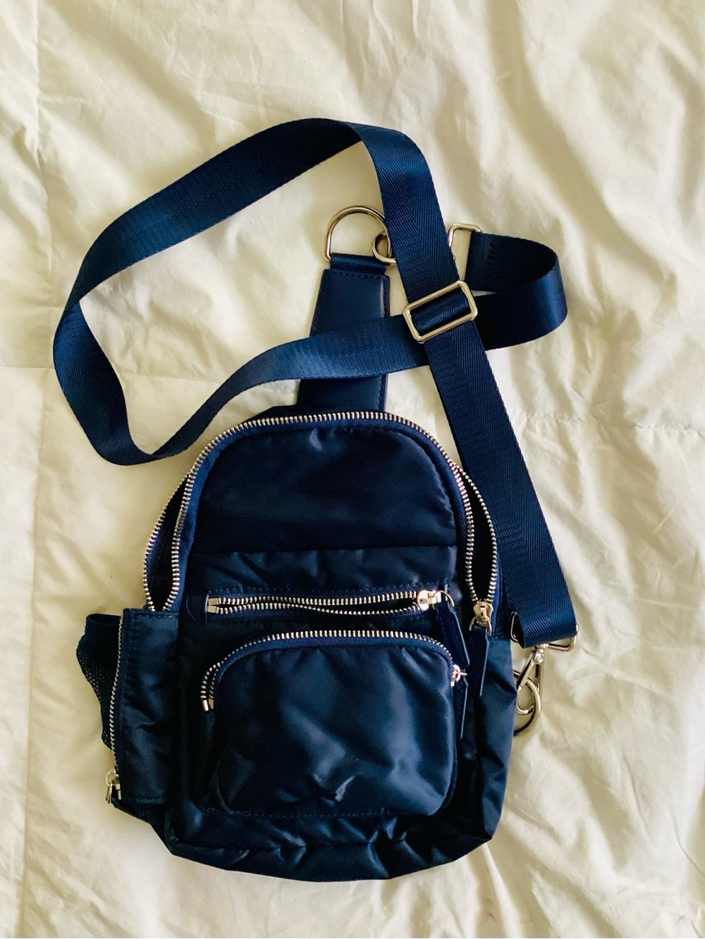 Women's Navy Crossbody Sling Bag with Multiple Zip Pockets